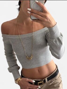 Garage Off-Shoulder Y2K cropped Gray Sweater